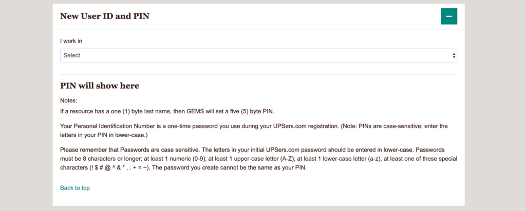 userid and pin